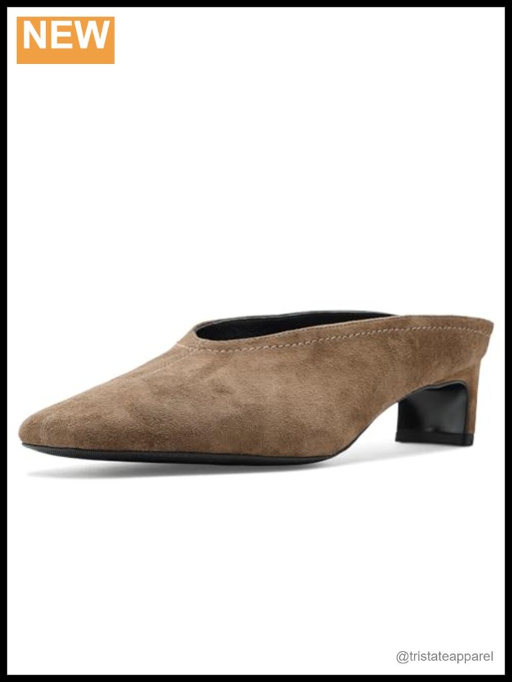 Suede Mules Square Toe Slim Block Heel Slip On Leather Lined Daily Wear